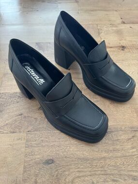 L'Intervalle chunky Black leather Platform Loafer block Heels size 9